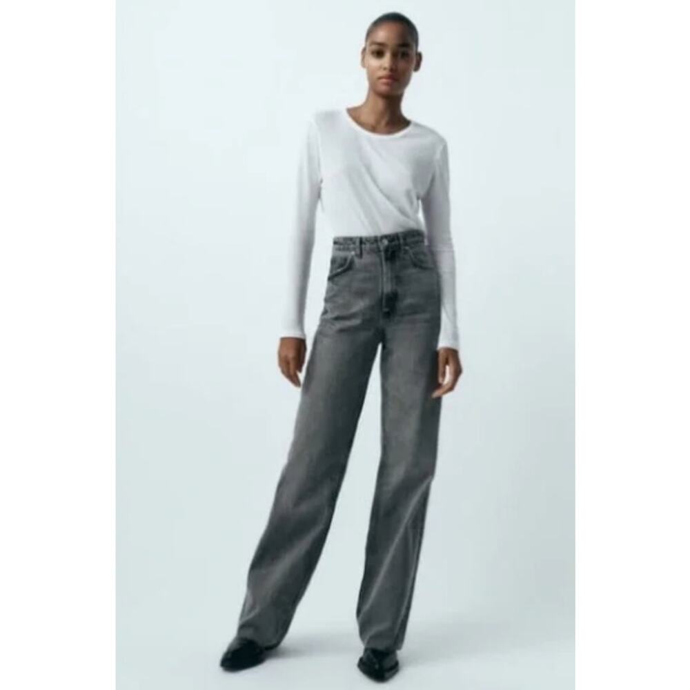 Zara Jeans Gray Loose Fit High Rise Button Fly Women's Size 0 Denim